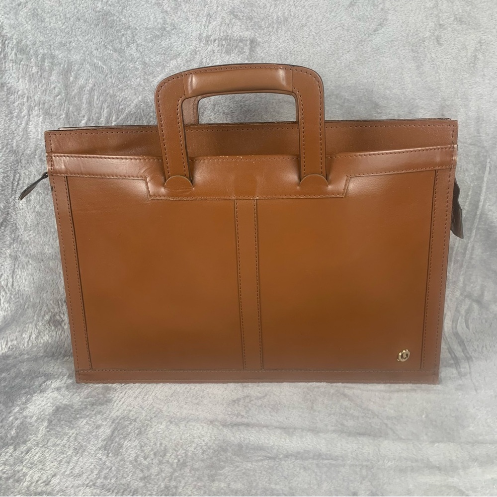Vintage Cognac Brown‎ Leather Briefcase Portfolio Laptop Case Folio Bag Attache